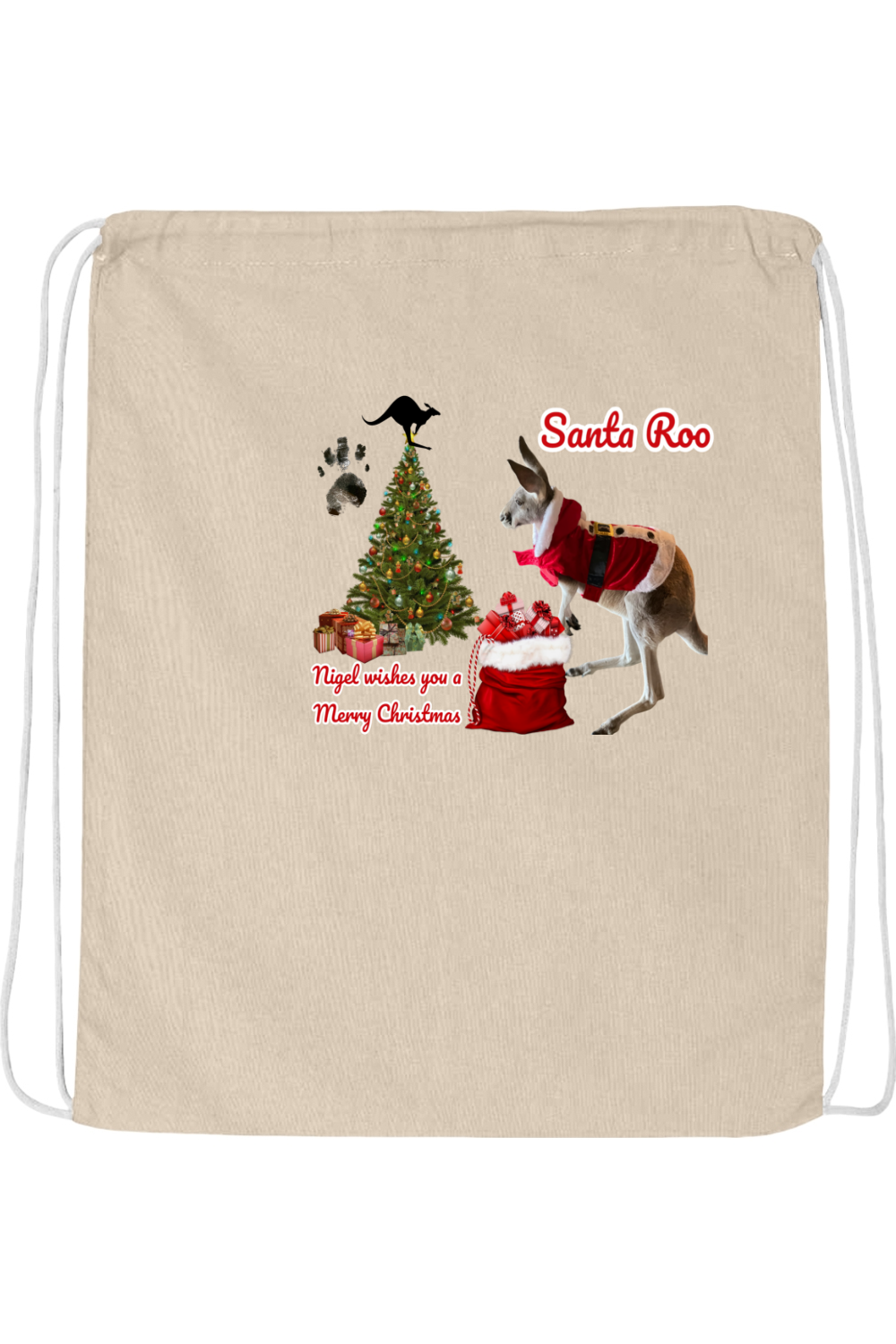 Santa Roo Drawstring Bag