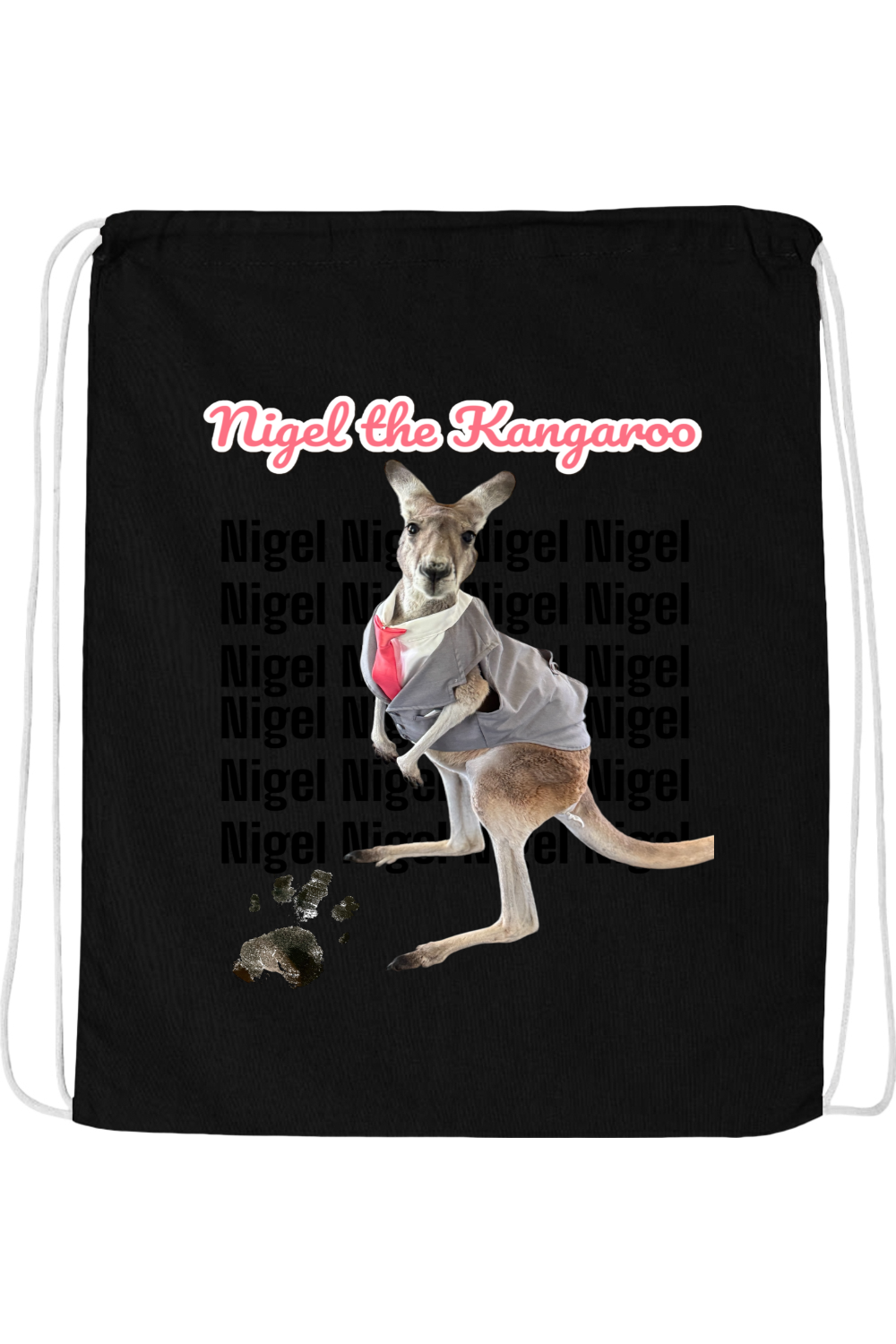Tuxedo Nigel Block Letter Drawstring Bag