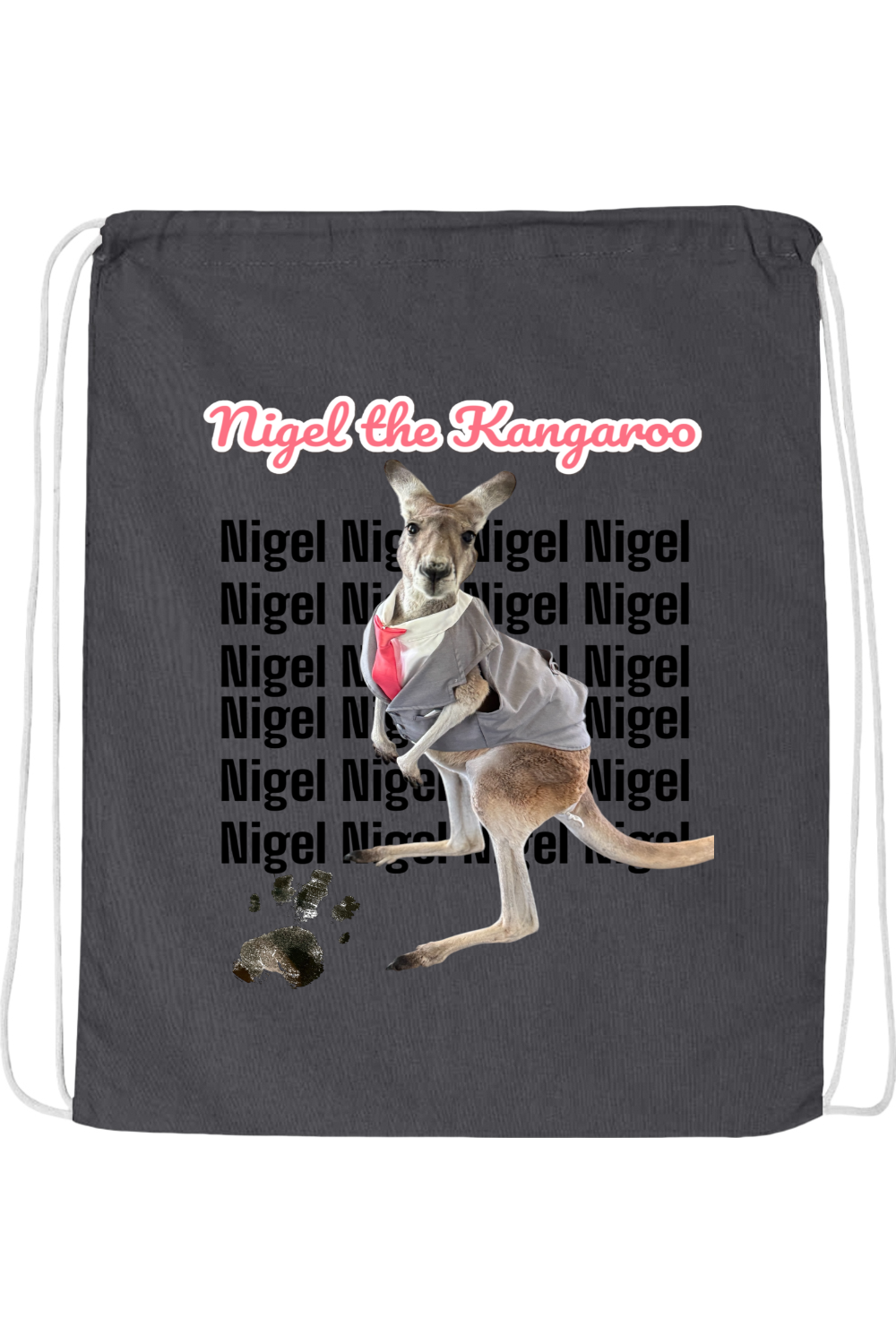 Tuxedo Nigel Block Letter Drawstring Bag