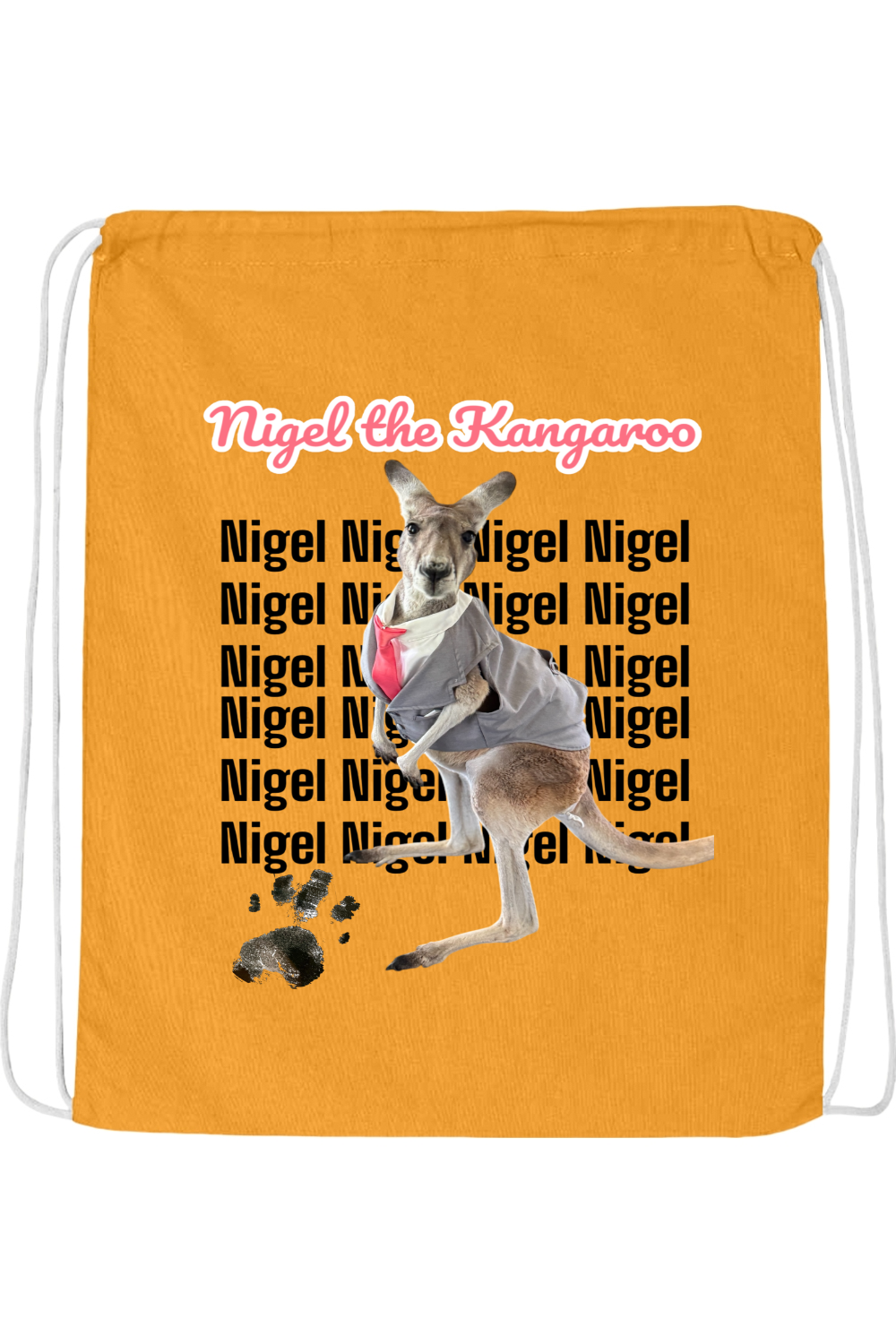 Tuxedo Nigel Block Letter Drawstring Bag