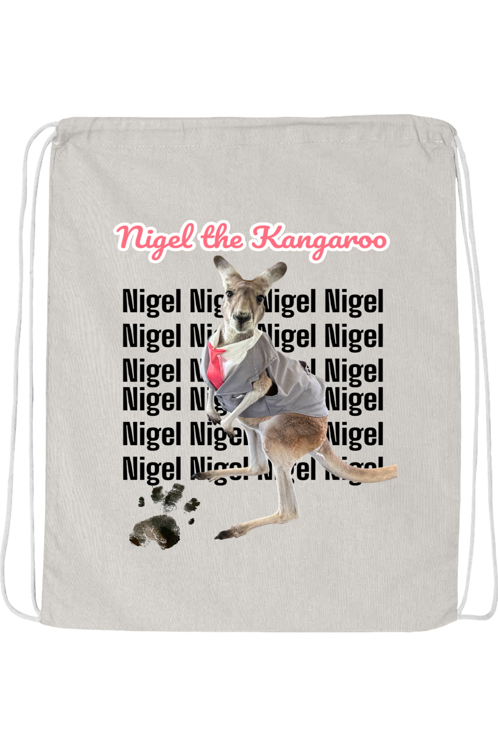 Tuxedo Nigel Block Letter Drawstring Bag