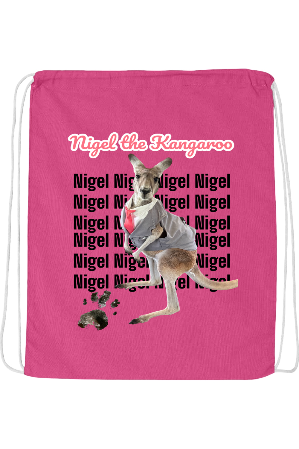 Tuxedo Nigel Block Letter Drawstring Bag