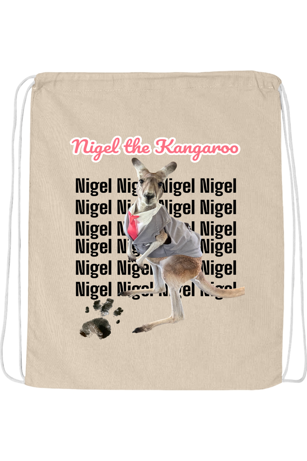 Tuxedo Nigel Block Letter Drawstring Bag