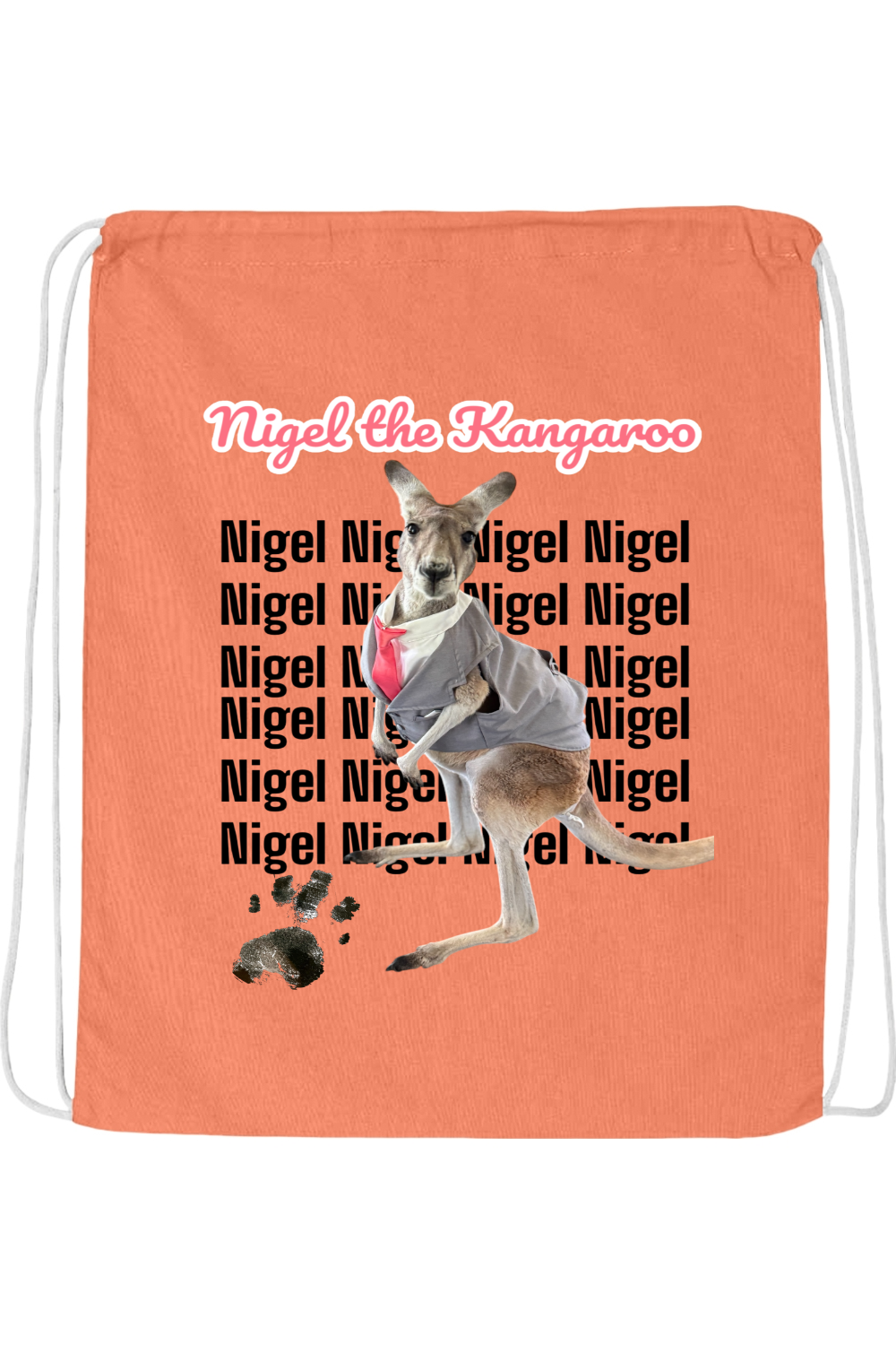 Tuxedo Nigel Block Letter Drawstring Bag
