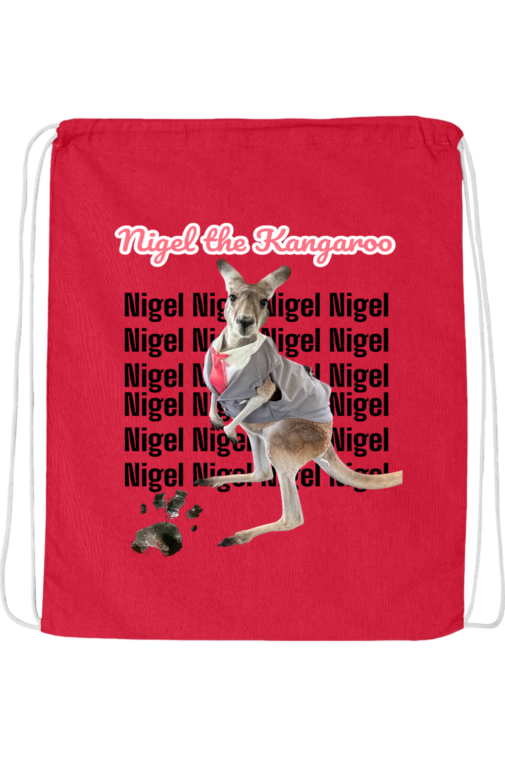 Tuxedo Nigel Block Letter Drawstring Bag