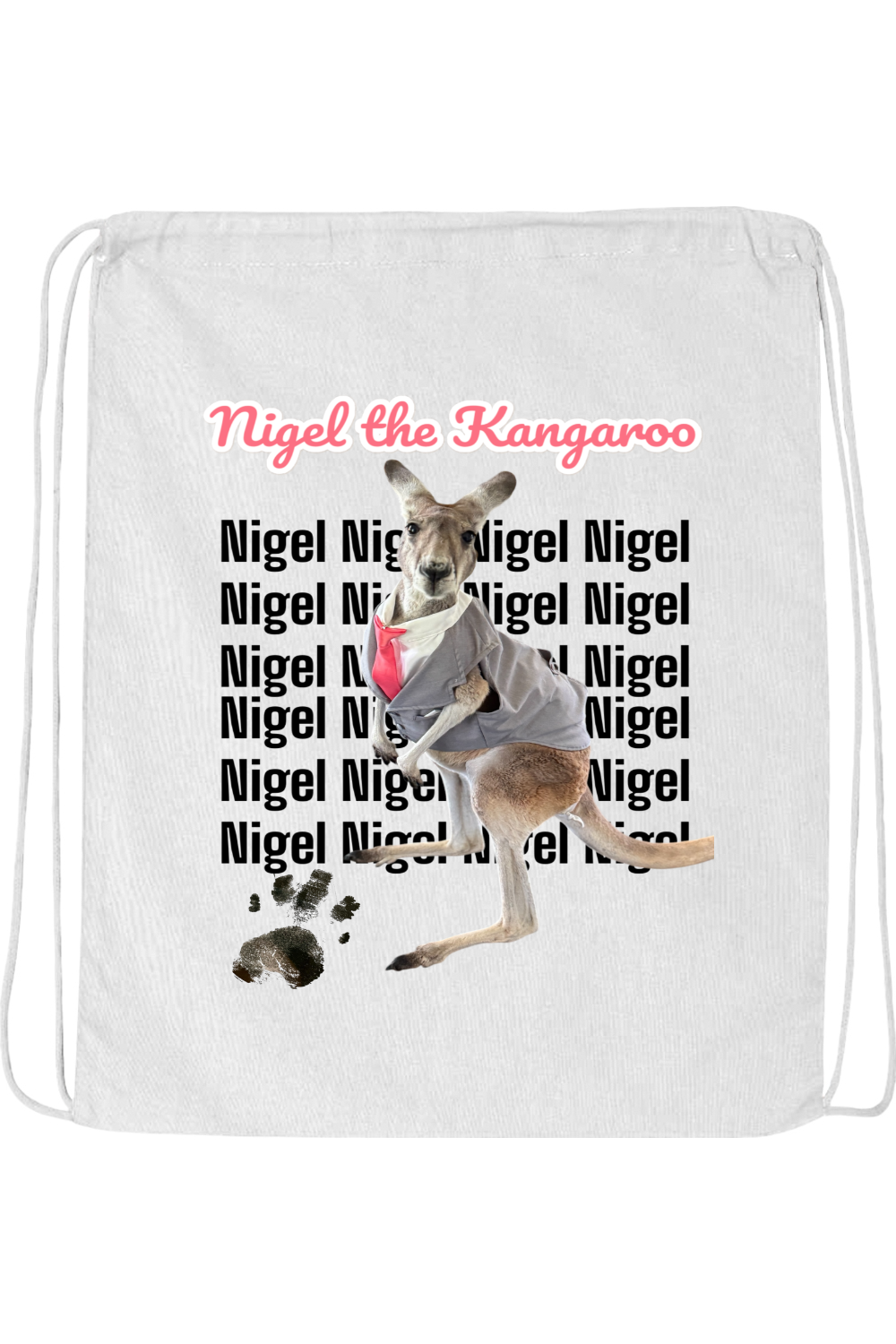 Tuxedo Nigel Block Letter Drawstring Bag