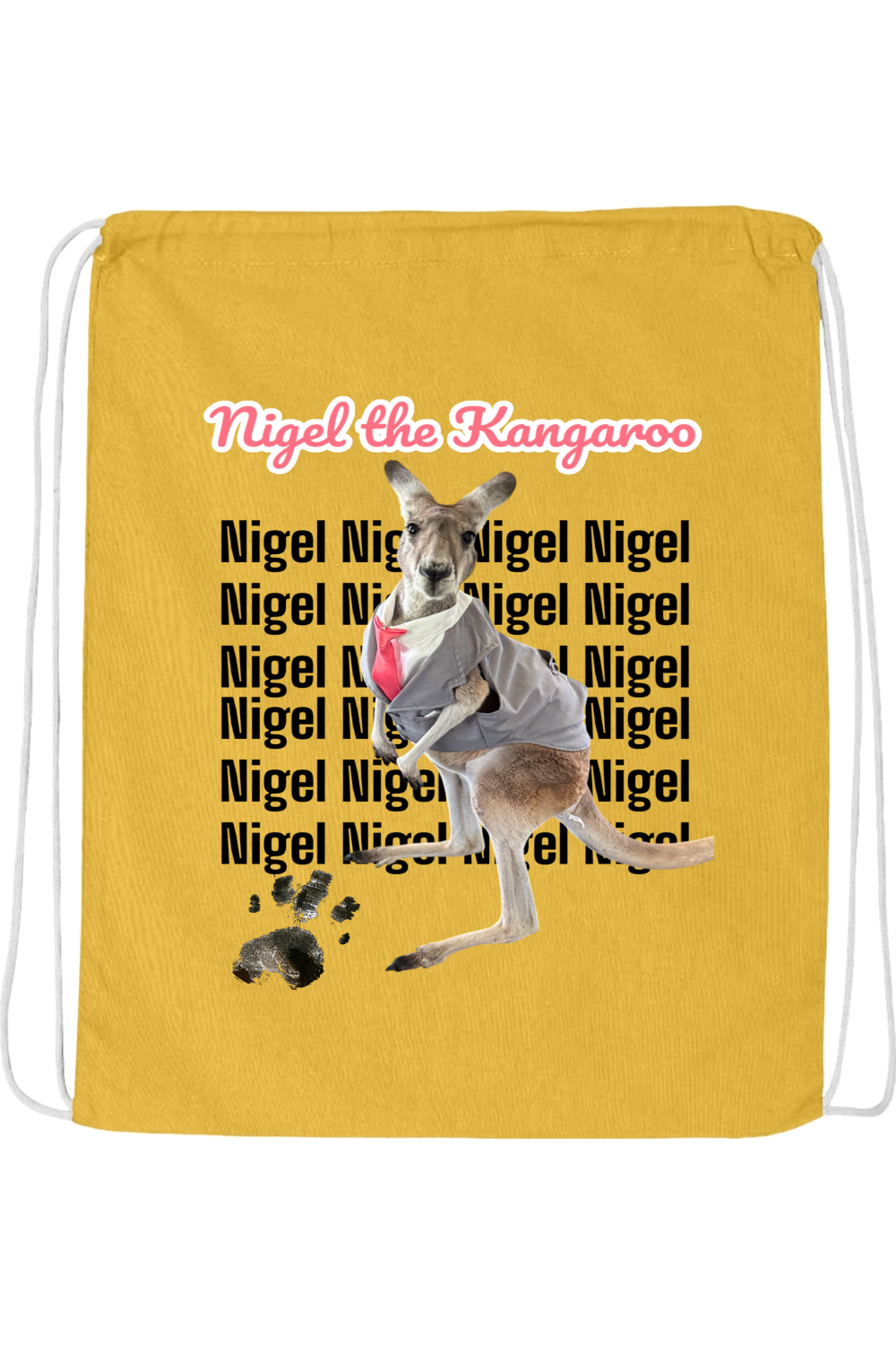 Tuxedo Nigel Block Letter Drawstring Bag
